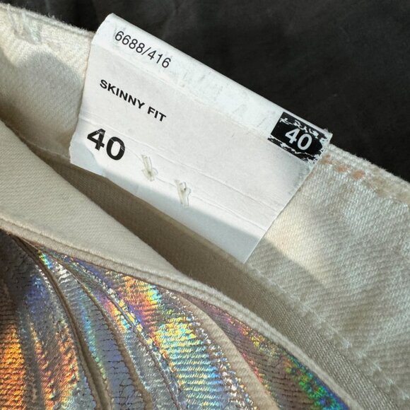 ZARA Metallic Mid-Rise Slim Denim Jean Holographic Iridescent Pink Silver Disco - Picture 6 of 9